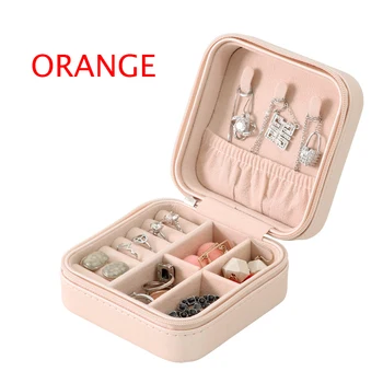 

PU Fibre Jewelry Box Portable Storage Organizer Earring Holder Zipper Women Jewelry Display Travel Case Ring Earring Storage Box