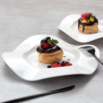 

Wave Edge Ceramic Serving Dish Wrinkled Porcelain Dinner Plate Dessert Tableware Pasta Fruit Dip Holder Restaurant Cafe Supplies