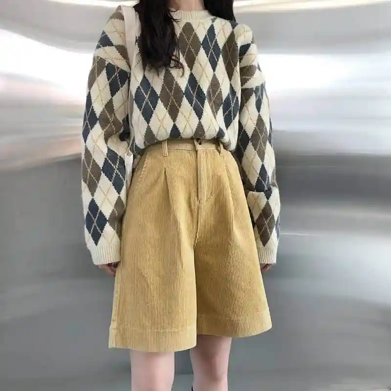 Уличная одежда вельветовые шорты женские Осень Зима корейский Высокая талия широкие брюки шорты дамы размера плюс элегантные свободные шорты Femme