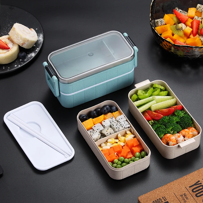 

Microwave Bento Box Wheat Straw Child Lunch Box Japanese Dinnerware Leak-Proof Bento Lunch Box For Kids School Food Container