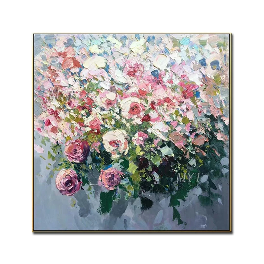 Абстрактная картина маслом с цветами разных цветов современное настенное