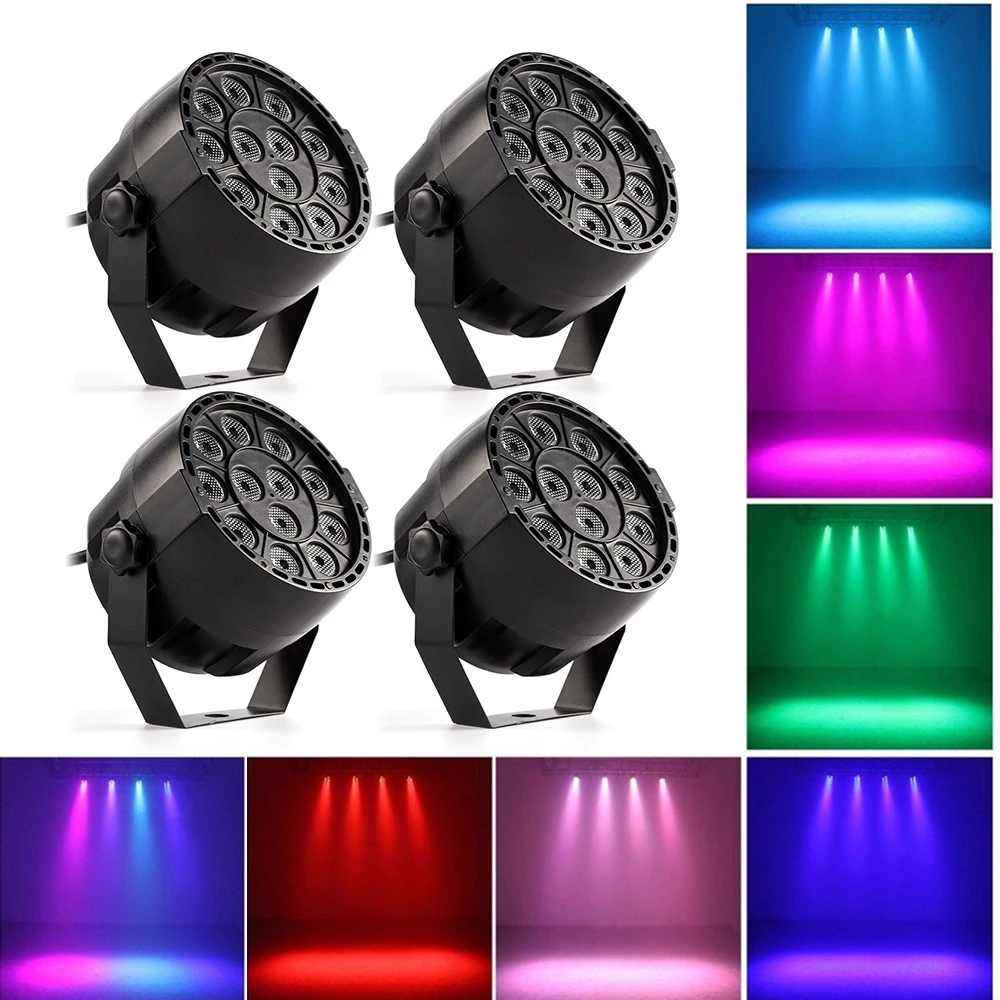 

4 pcs LED Stage Light Lamp RGBW PAR Lights 12pcs LEDs 12W Sound-activated Auto DMX512 Disco Light for DJ Party Wedding club KTV