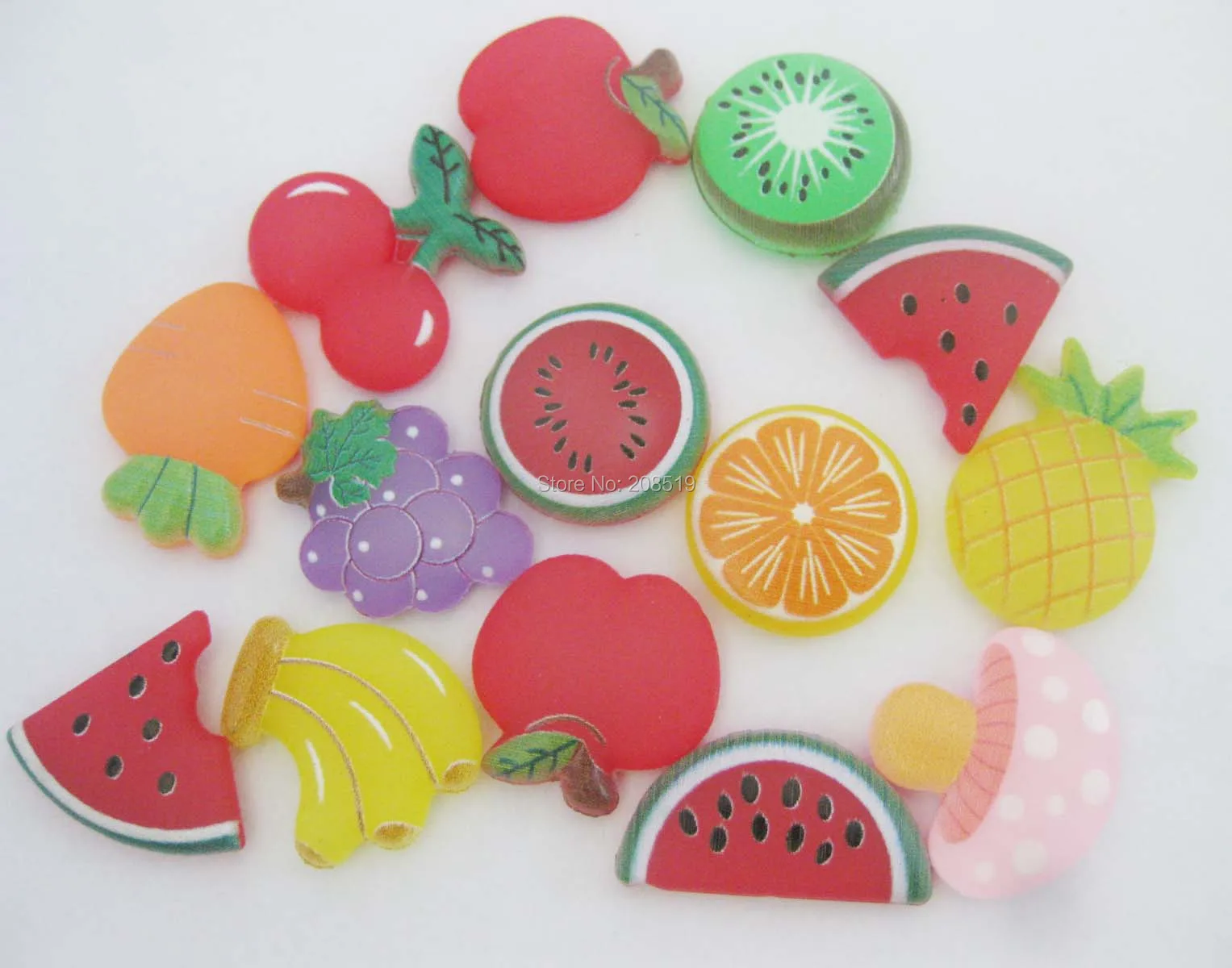 NBNLEK rubber fruit embellishments scrapbookings mix 100pcs flactback DIY hairclips ornament kid's love stuff