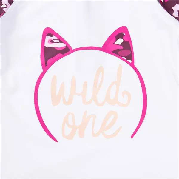 Одежда для малышей для маленьких девочек ушками и надписью «Wild one» с длинными рукавами Одна деталь купальный костюм купальный комбинезон