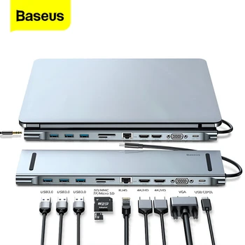 

Baseus USB C HUB For Macbook Pro Air USB-C Type C HUB to HDMI VGA RJ45 Multi Ports USB 3.0 USBC Type-c HUB with PD Power Adapter