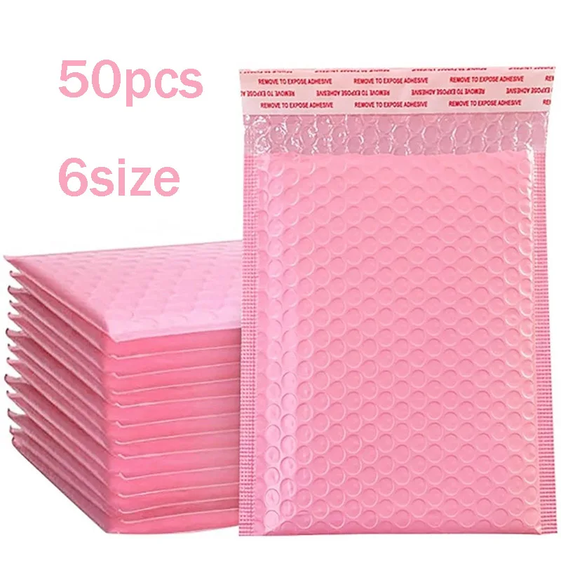 50 Pz Bubble Mailer Buste Imbottite Impermeabile Mailer Autosigillante Pinkfoderato Poly Mailer 6 Dimensioni Mailer Antiurto Spedizione Veloce
