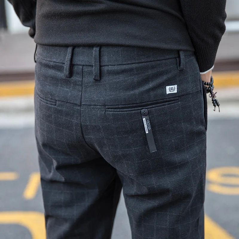 

Summer MEN'S Casual Pants Men's Korean-style Trend Slim Fit Thin MEN'S Black Trousers Students Plaid Small Feet Long Pants Men's