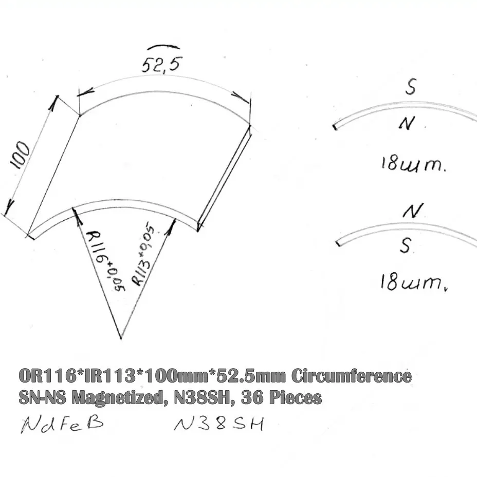 26 шт. NdFeB Arc or116xir113xcircum52.5xlength100мм магнит двигателя для генераторов ветряная турбина