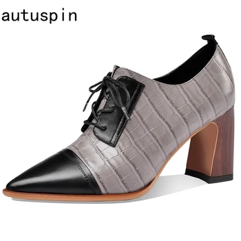 

autuspin Newest Mixed Colors Women High Heels Autumn Winter Genuine Leather Pumps Ladies Office Party Wedding Prom Shoes Woman