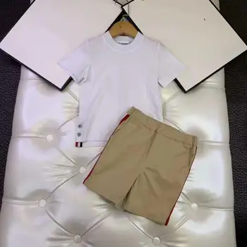 

Y218 hot sale summer boys & girls clothing set thin casual classic webbing color matching short-sleeved T-shirt & shorts suit