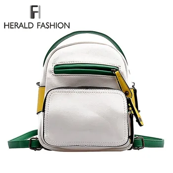 

Herald Fashion Small Women Backpack Mini Panelled School Book Bag for Teenage Girls Female Soft Leather Travel Backpack Mochila