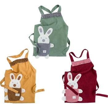 

One Size Cute Cartoon Rabbit Kitchen Apron with Pockets For Women Cooking Baking BBQ and Gardening