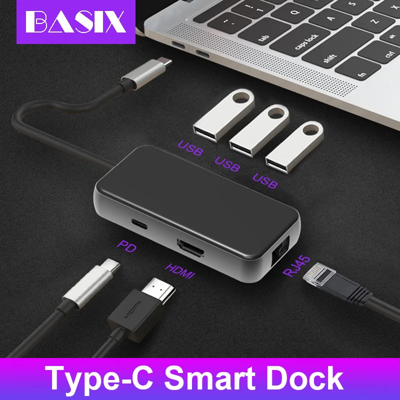 Basix USB Type C концентратор к HDMI RJ45 Мульти 3 0 адаптер питания для MacBook Pro Air Dock порта usb
