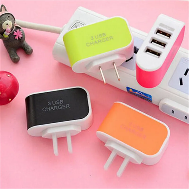 

3 USB Candy Colorful Charger Universal 3-Mouth USB Charger with LED Indicator