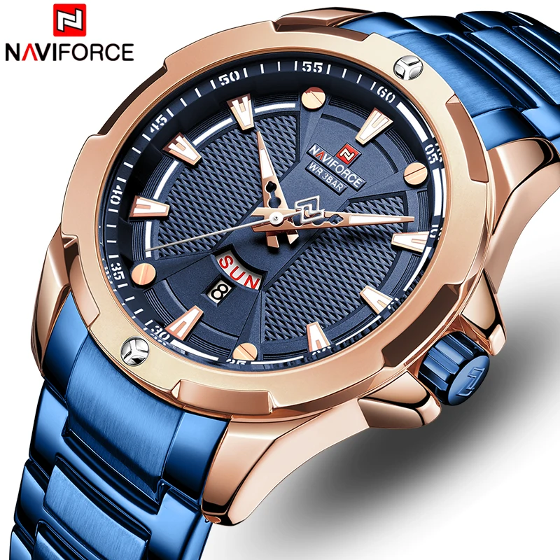 

NAVIFORCE Men's Watches Top Luxury Brand Men Waterproof Quartz Watch Stainless Steel Date Analog Male Clock Relogio Masculino