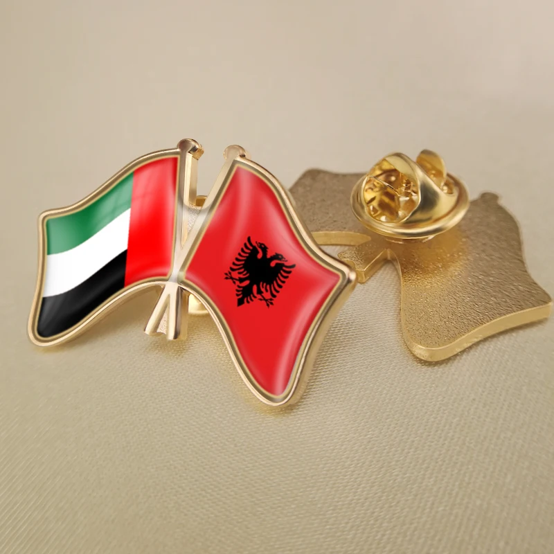 

United Arab Emirates and Albania Crossed Double Friendship Flags Lapel Pins Brooch Badges