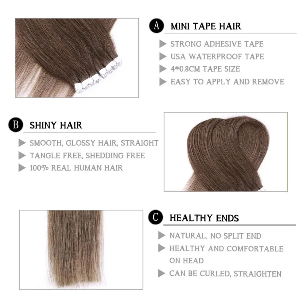 Neitsi мини лента для наращивания человеческих волос 12 &quot16" 20 &quotNon Remy