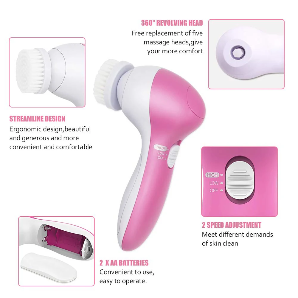5 in 1 Face Cleansing Brush Silicone Facial Brush Deep Cleaning Pore Cleaner Face Massage Skin Care Waterproof Facial Brush - Image 4
