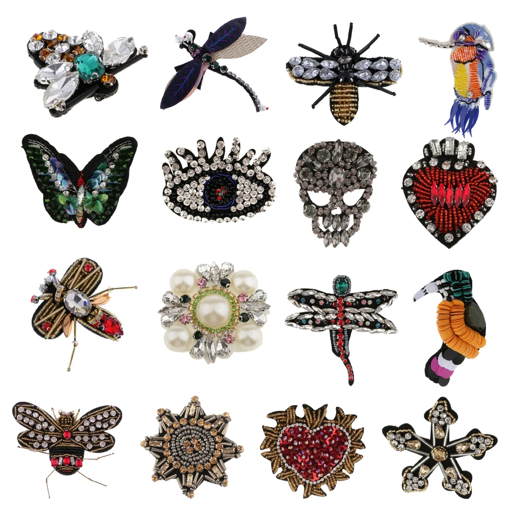 

Sparkle Embroidered Sew On Sewing Diamante Rhinestone Skull Motif Dress Applique DIY Patch