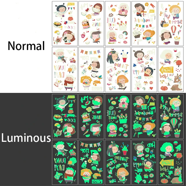 10pcs/lot Luminous Tattoo Face Temporary Girl Boys Child Body Arm Sticker Fake Small Flower Kids transfer Tattoos for Children R
