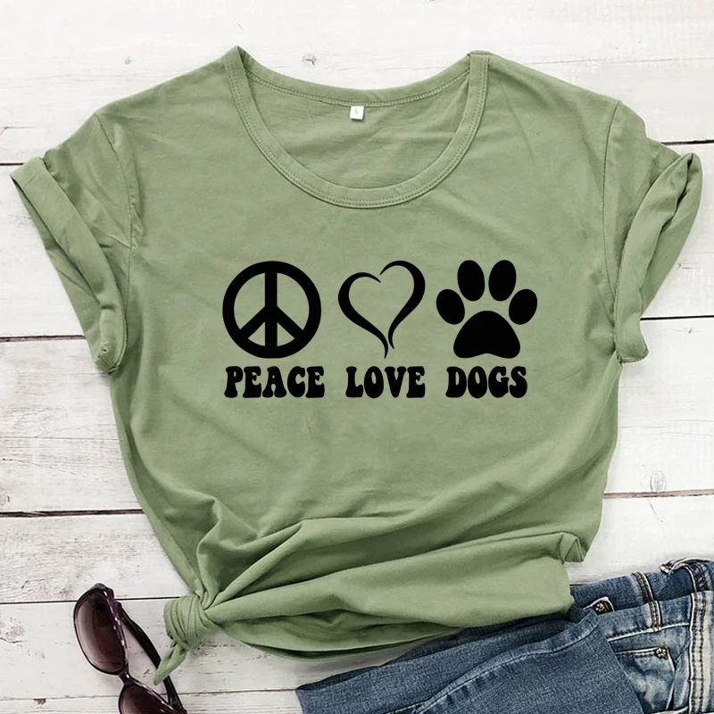 Футболка с надписью Peace Love Dogs 100% хлопок в эстетике 90 х Tumblr собака мама яркая