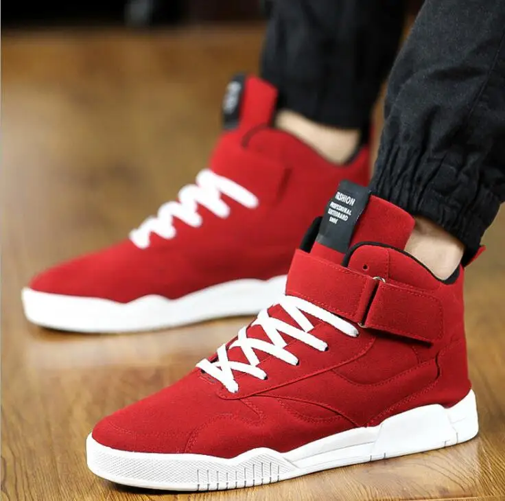 Новинка весенняя мужская обувь модные повседневные кожаные кроссовки высокая спортивная обувь для прогулок мужские полуботинки на шнуровке красный цвет Zapatillas Hombre - Цвет: Красный