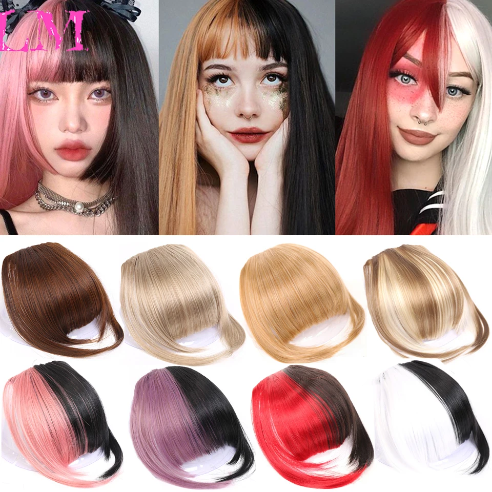 LM Short Synthetic Bangs Heat Resistant Hairpieces Hair Women Natural Short Fake Hair Bangs Hair Clips For Extensions Black