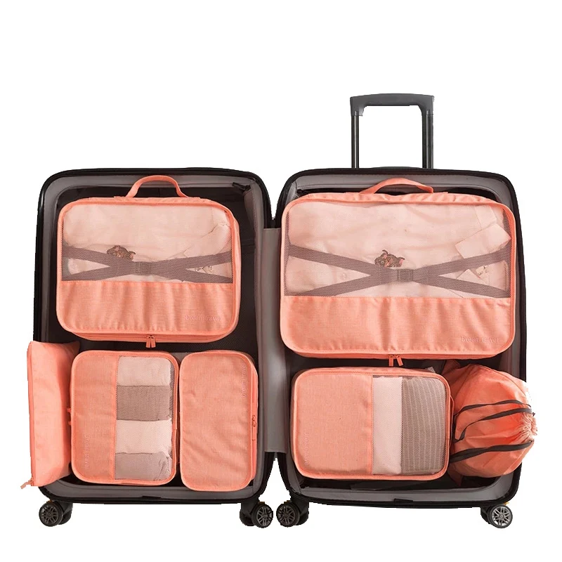 Orange Pink 7 шт./компл. Органайзер Сумка путешествия Органайзер комплект Чемодан Кабельный органайзер для обуви и одежды сумки для путешествия сумки для хранения Портативный - Цвет: Orange Pink