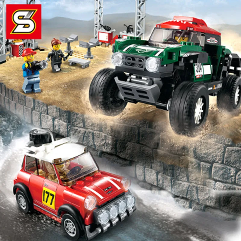 

Legoinglys City Speed Champion Racers Match Service Station Mini Cooper Block Set 481Pcs Racing Sports Car Building Brick Toy