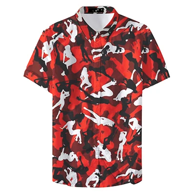 Молодежный человек хип-хоп печатных туризма красный камуфляж шаблон Повседневная рубашка - Цвет: Style5