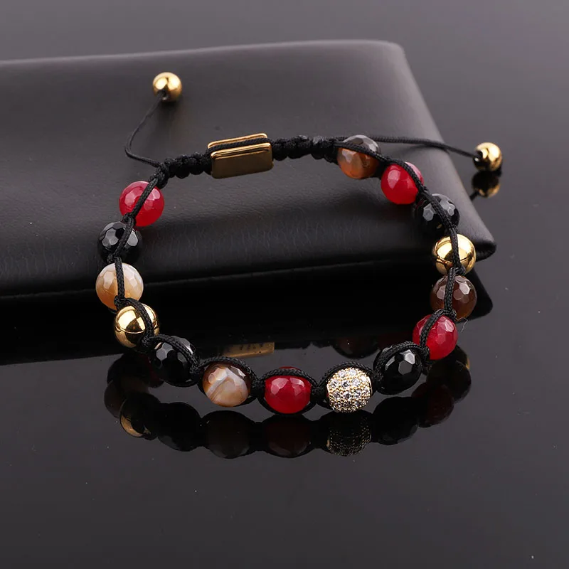 High Quality CZ Pave Ball Charm Natural Stone Beaded Custom Macrame Bracelet Jewelry Gift For Women - Image 6