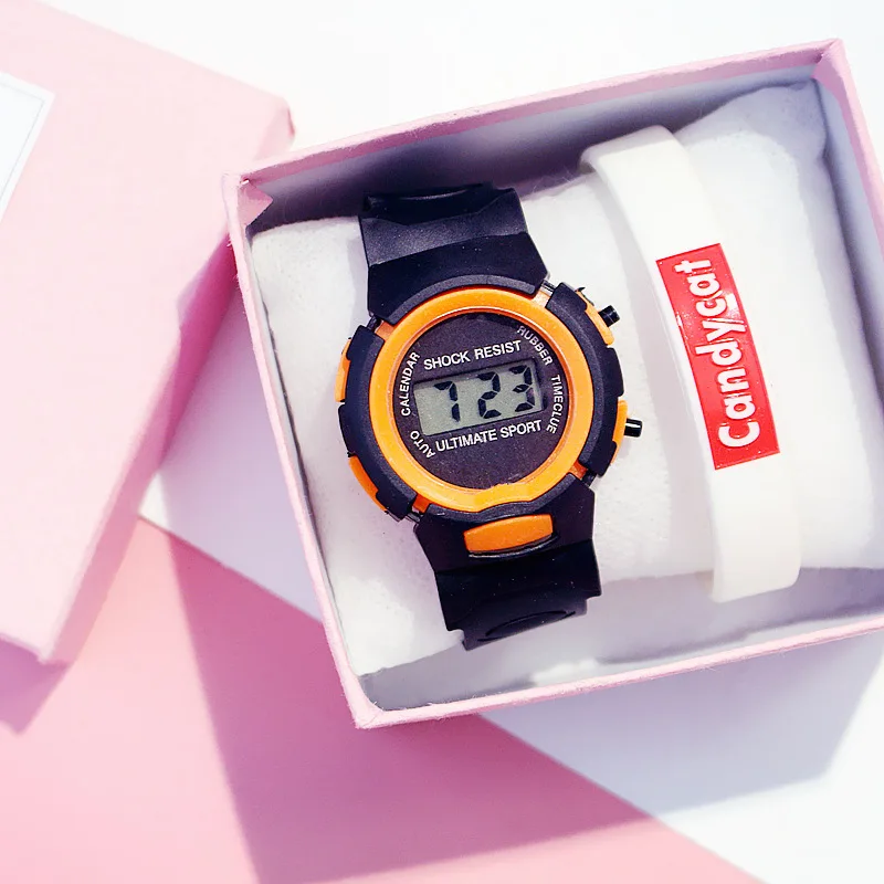 Горячая Корейская версия простых электронных спортивных наручных часов цифровые детские наручные часы студенческие часы - Цвет: orange