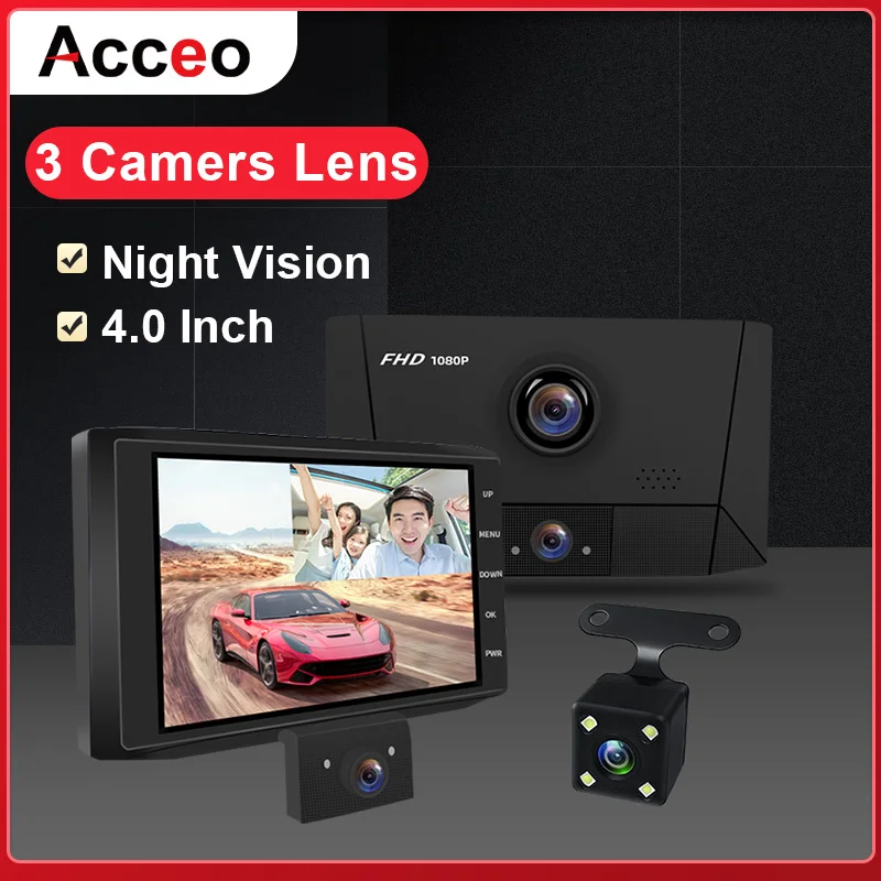 Автомобильный видеорегистратор ACCEO X16 1080P FHD Dash Cam 4 0 дюймов Автомобильная камера 3