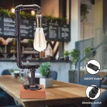 

110-240V Vintage E27 Bulb Industrial Pipe Table Lamp LED Table Desk Lamp Lantern Fixture Indoor Home Bedroom Decoration Gifts