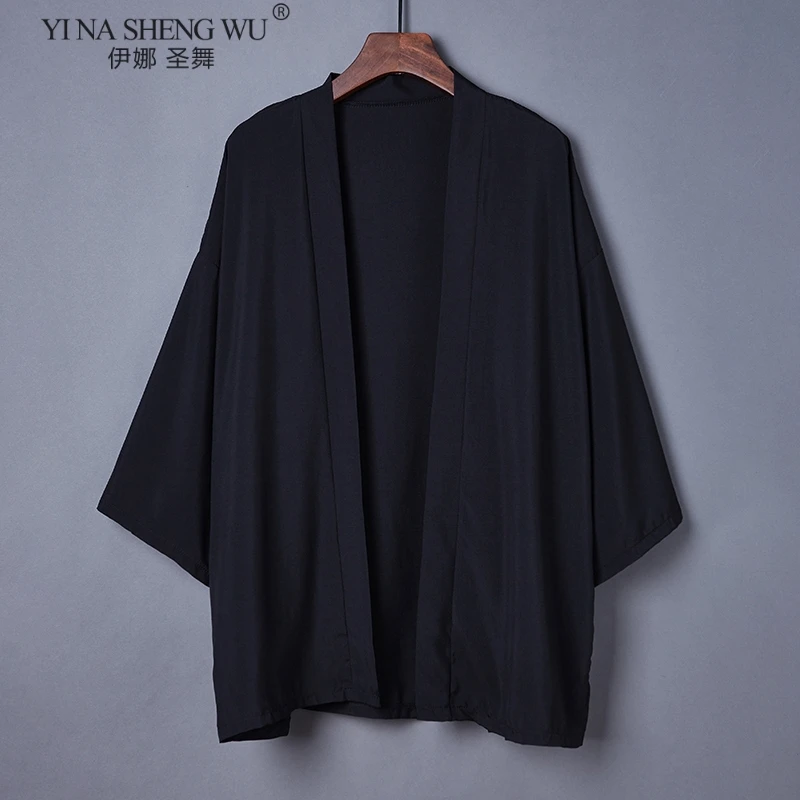 

Fashion Summer Plain Color Coat Japanese Mens Kimono Cardigan Sun Protective Clothing Kimono Haori For Mans Loose Thin Garment