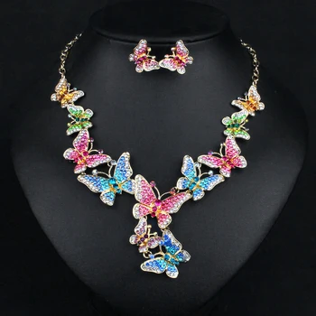 

NEW ELEGANT BUTTERFLY BRIDAL JEWERLRY SETS DROP EARRINGS INDIAN STATEMENT NECKLACE SET WEDDING PARTY COSTUME JEWELLERY FOR WOMEN