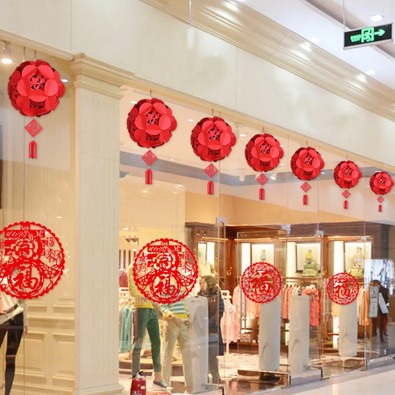 Chinese Lantern Festivous 3D China Fortune Hydrangea Traditional New Year Pendant Home Decoration Red