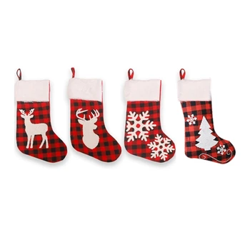 

4-Piece Set of Red Reindeer Elk Snowflake Christmas Socks for Kids Children Gift Bag Tree Decoration