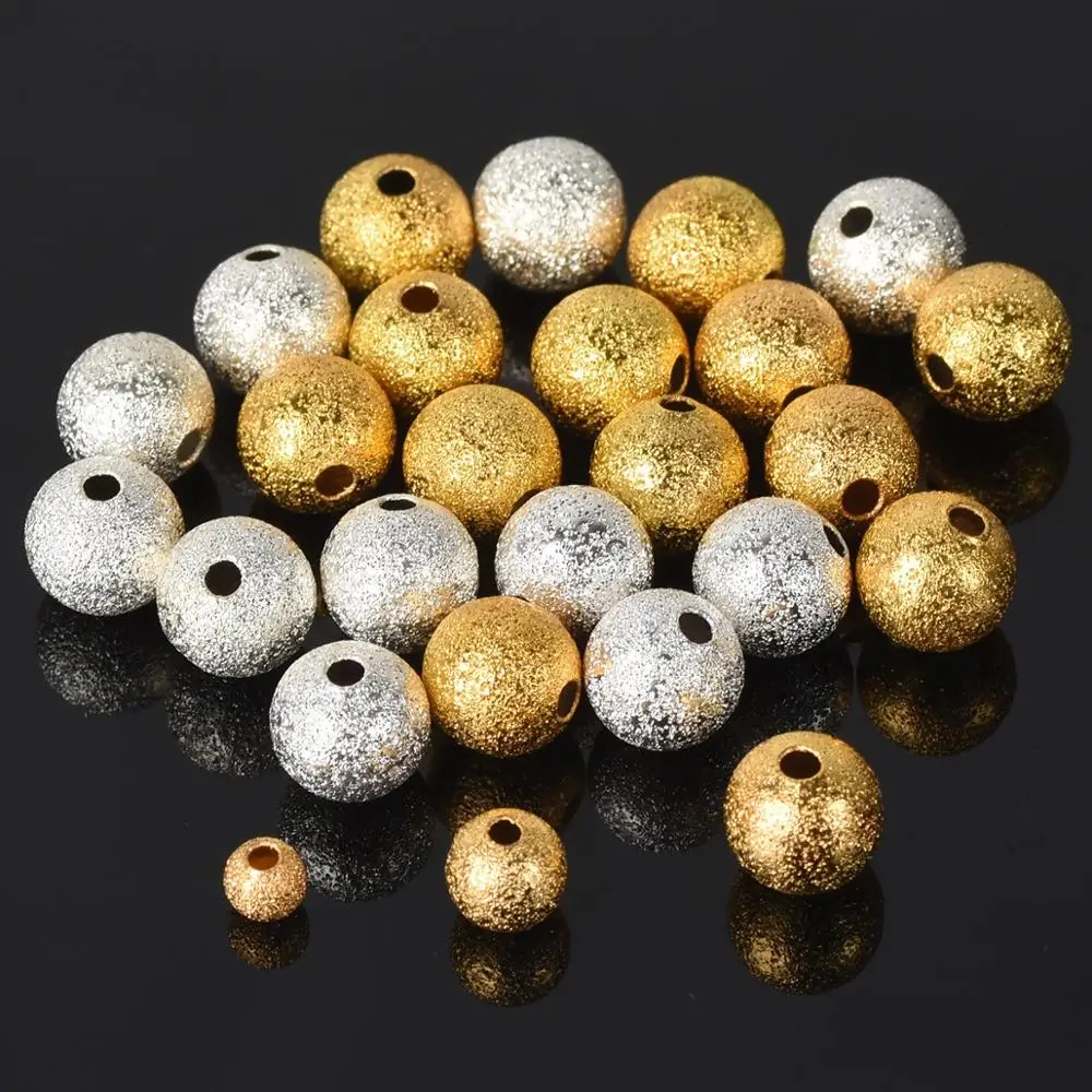 Plated Gold Color Silver Color Round 6mm 8mm Hollow Matte Metal Brass Loose  Spacer Beads For Jewelry Making DIY