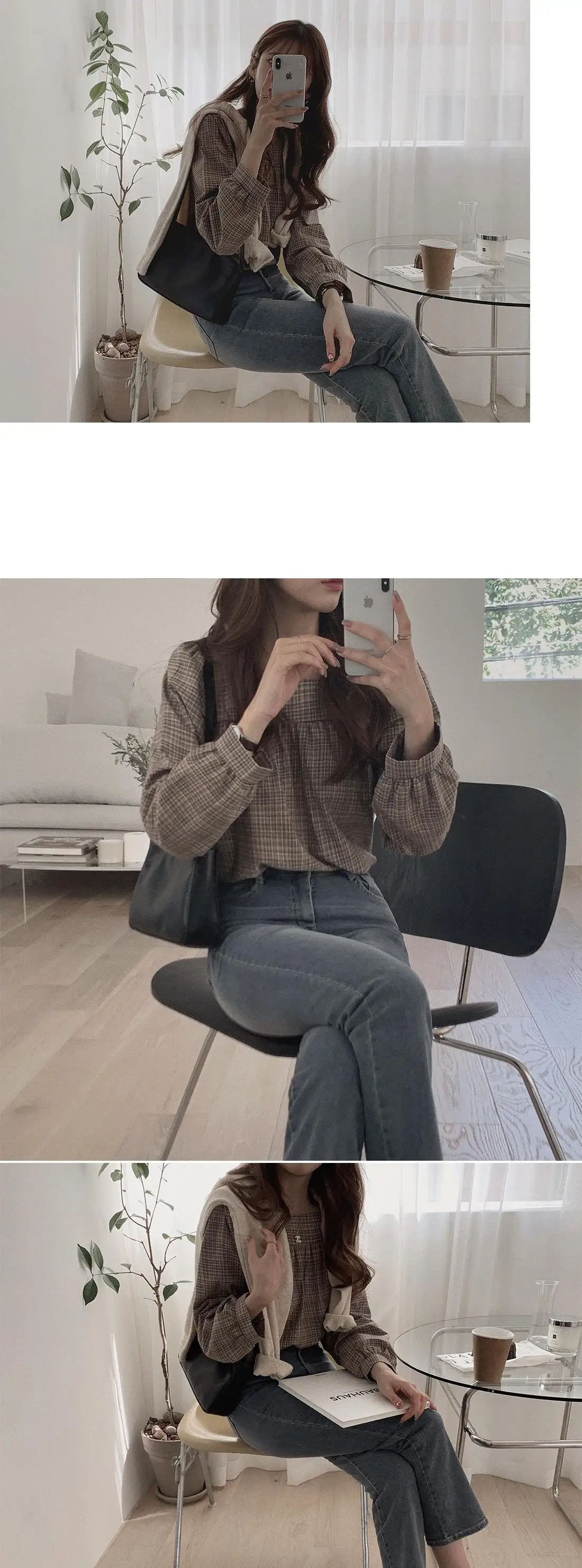Plaid New Womens Blouses Summer Tops Femme Casual Women Shirt Long Sleeve Cotton Girls women Blouse New Blusas Solid Loose