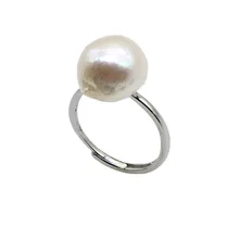 SAUDADE anillo barroco para mujer, joya ajustable de Plata de Ley 925 con forma Irregular de perla de agua dulce Natural de 15mm
