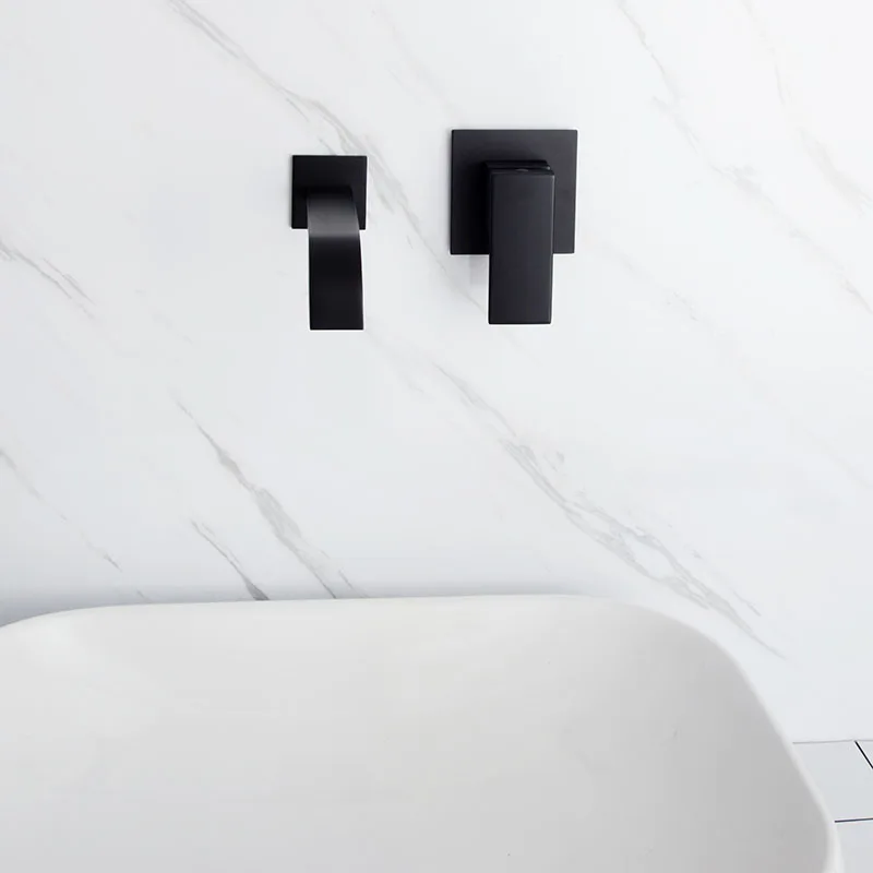 Настенный умывальник матовый черный хром латунный Смеситель для воды ванной