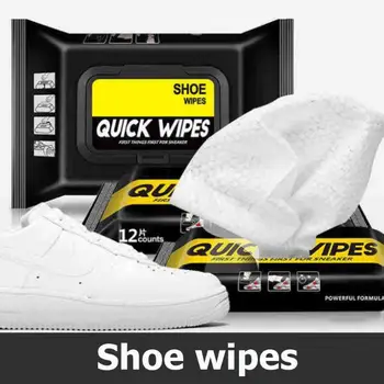 

12 Tablets White Shoes Cleaning Wet Wipes Artifact Travel Portable Disposable Sneakers Non-woven Shoe Towel Shoe Brush Clean