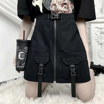 

Gothic A-Line Women Mini Skirts Patchwork High Waist Hip Hop Girls Wrap Skirt Above Knee With Sashes Goth Streetwear Skirts