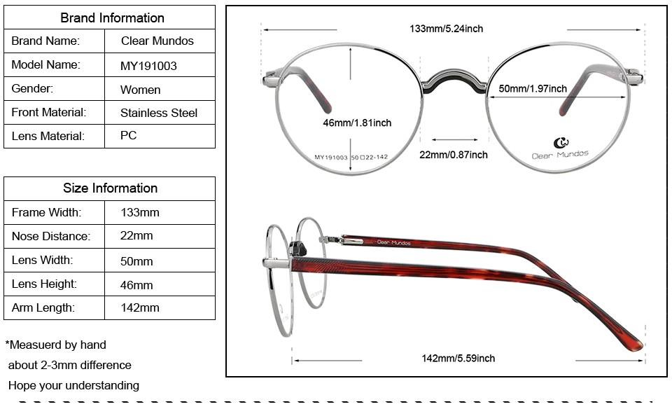 Прозрачные очки MUNDOS, современные металлические очки, стильные женские оптические очки, хорошее качество, круглые очки для близорукости, очки# MY191003
