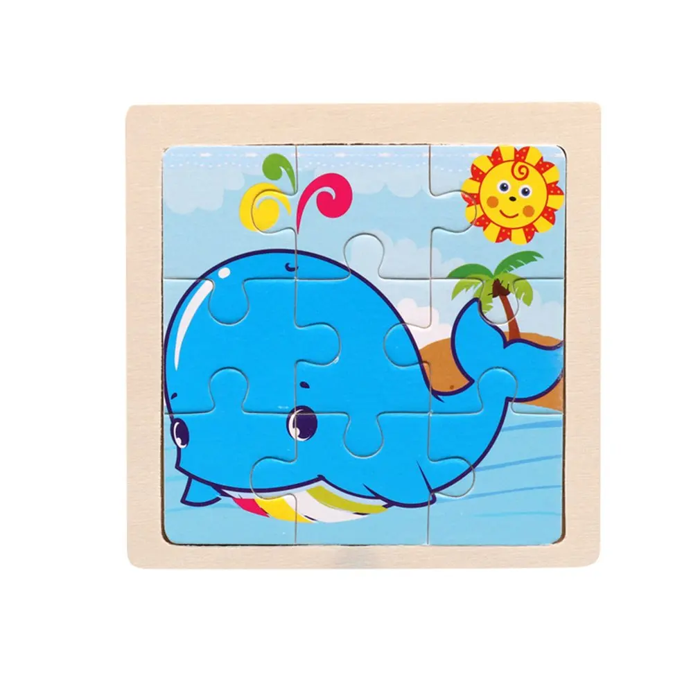 whale Деревянная маленькая головоломка, детская головоломка, 9 частей древесного леса, в форме животного, история, головоломка/дорожные пазлы/головоломка, игрушка-головоломка - Цвет: whale