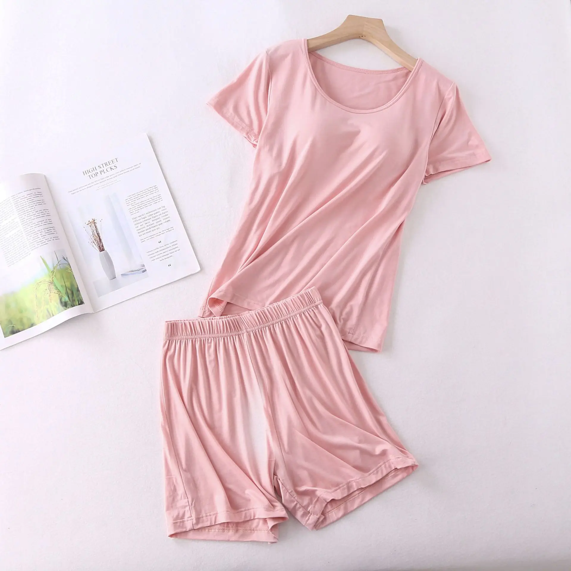 pink 2 Fdfklak, M-XXL размера плюс, пижама с коротким рукавом, Пижама для женщин, летний Ночной костюм из модала для женщин, пижамный комплект, домашняя одежда, пижамы - Цвет: pink 2