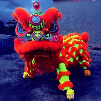 

Chinese Folk Southern Lion For Two Adult Art Lion Dance Mascot Costume Wool Clothing Advertising Carnival Halloween Christmas
