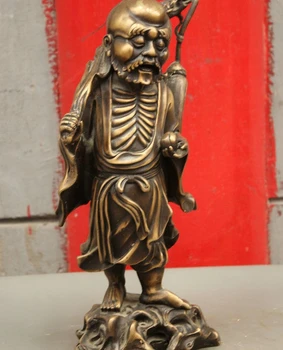 

zm 14" Chinese Pure Bronze Arhat Damo Bodhidharma Dharma Buddha Cross River Statue