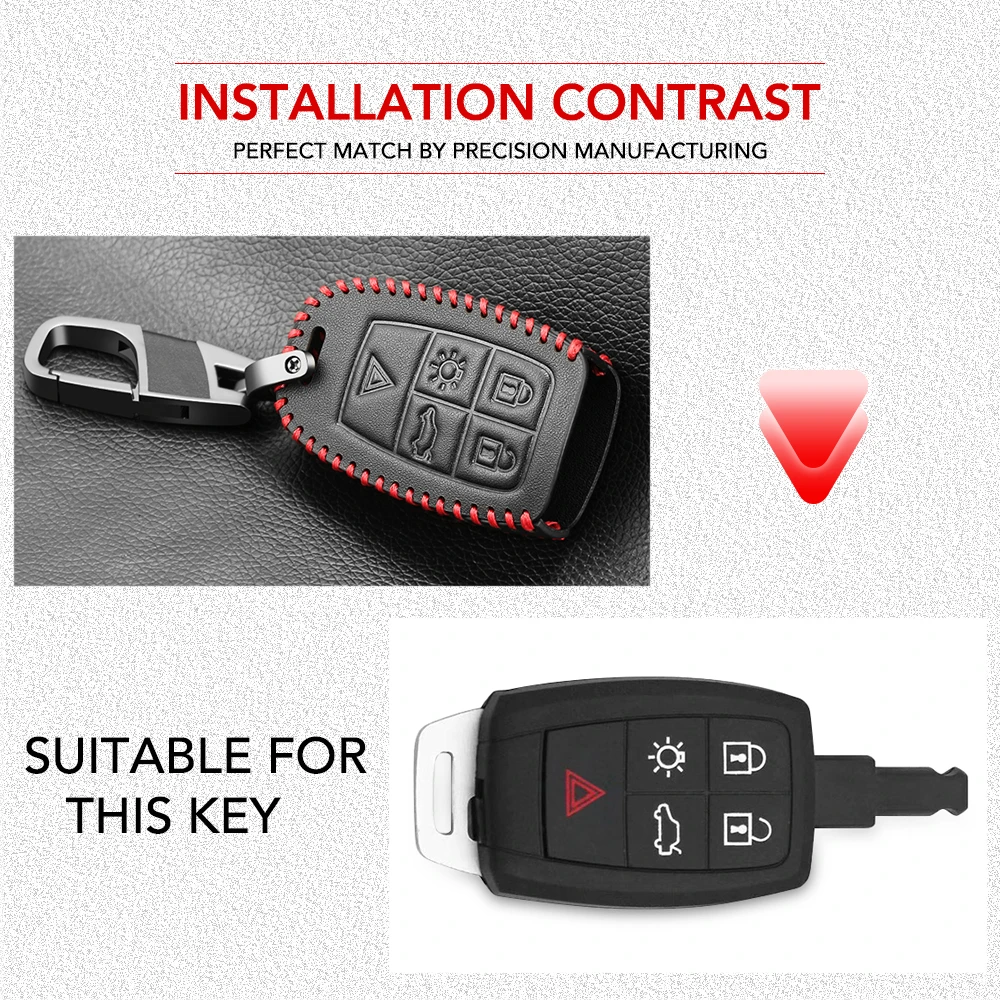 Genuine Leather Car Key Cover Case For Volvo XC90 C70 S60 D5 V50 S40 C30  Remote Key Case For Keychain Alarm Car Remote Control